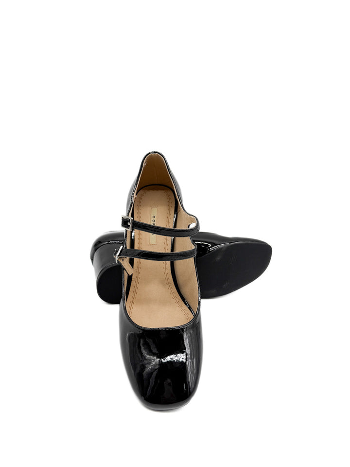 Zapatos Mary Jane de Charol Negro con Tacón Cuadrado Corina M5755