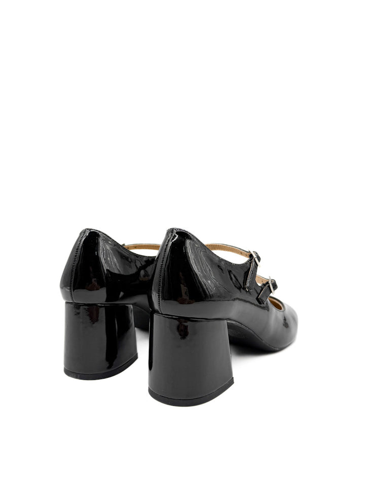 Zapatos Mary Jane de Charol Negro con Tacón Cuadrado Corina M5755