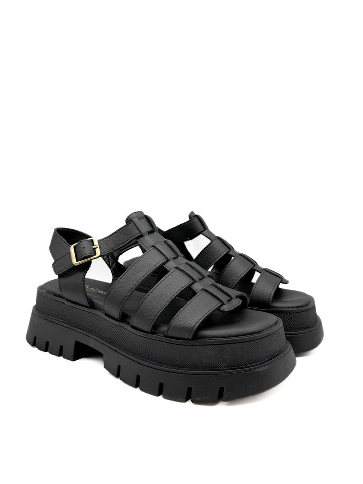 Sandalia Negra Estilo Romanas con Plataforma