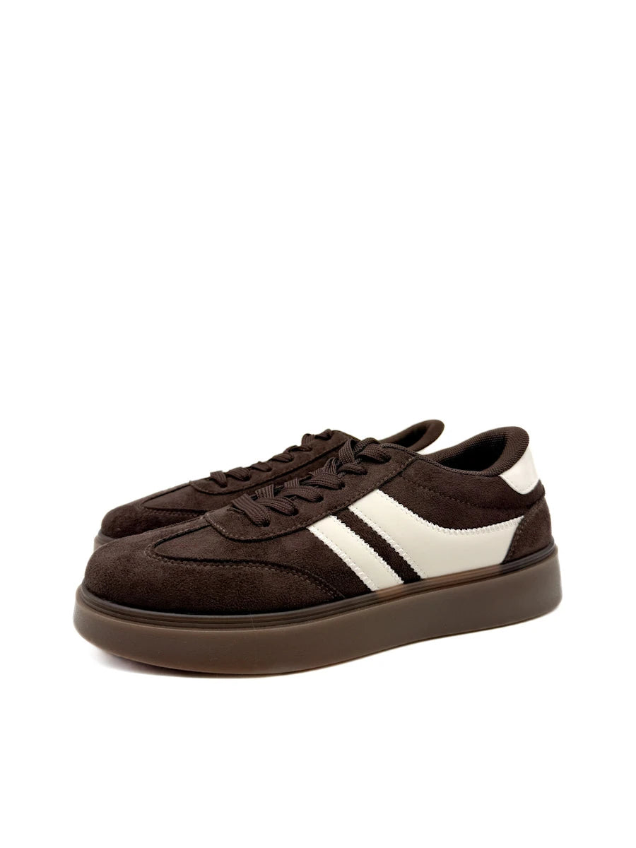 Zapatillas Bajas Retro de Ante Sintético con Franjas Contrastadas