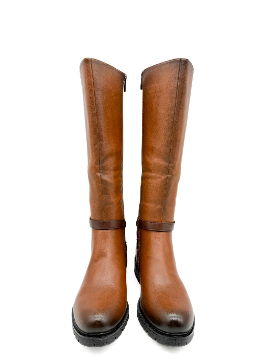 Botas de Caña Alta con Detalles Elásticos y Correa Ajustable.