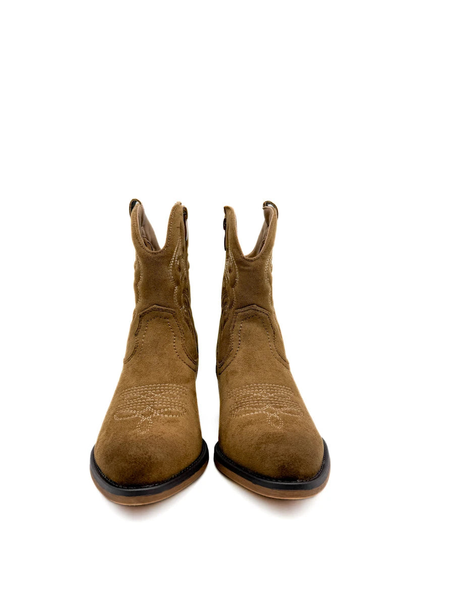 Botines Camperos de Ante con Bordados Etnicos y Cremallera