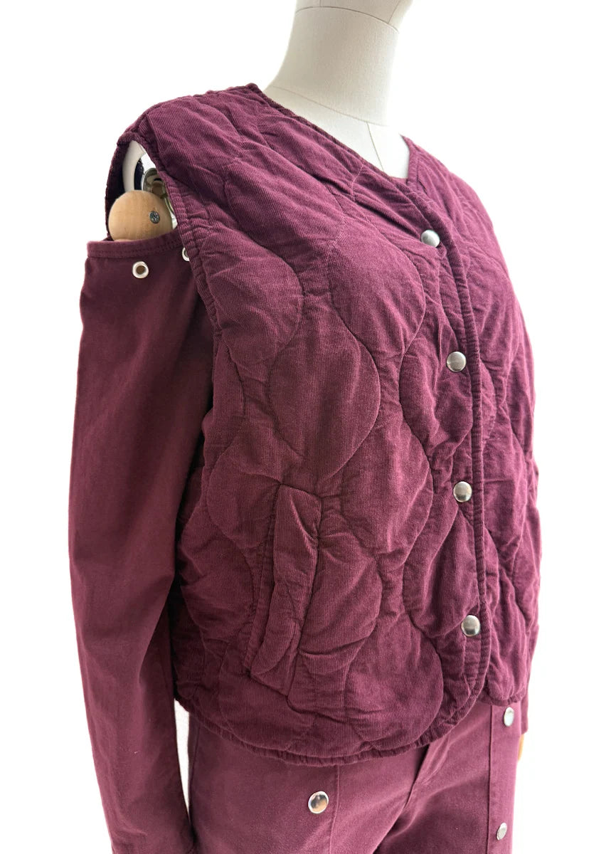 Chaleco Acolchado en Pana con Cierre de Botones