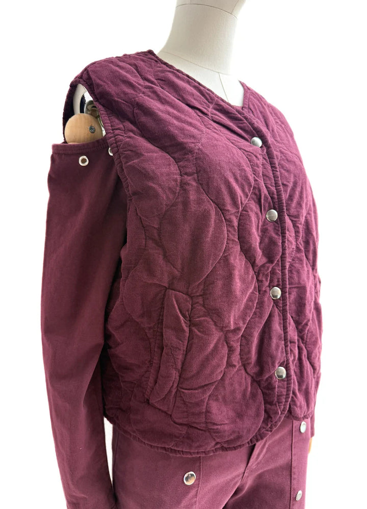 Chaleco Acolchado en Pana con Cierre de Botones