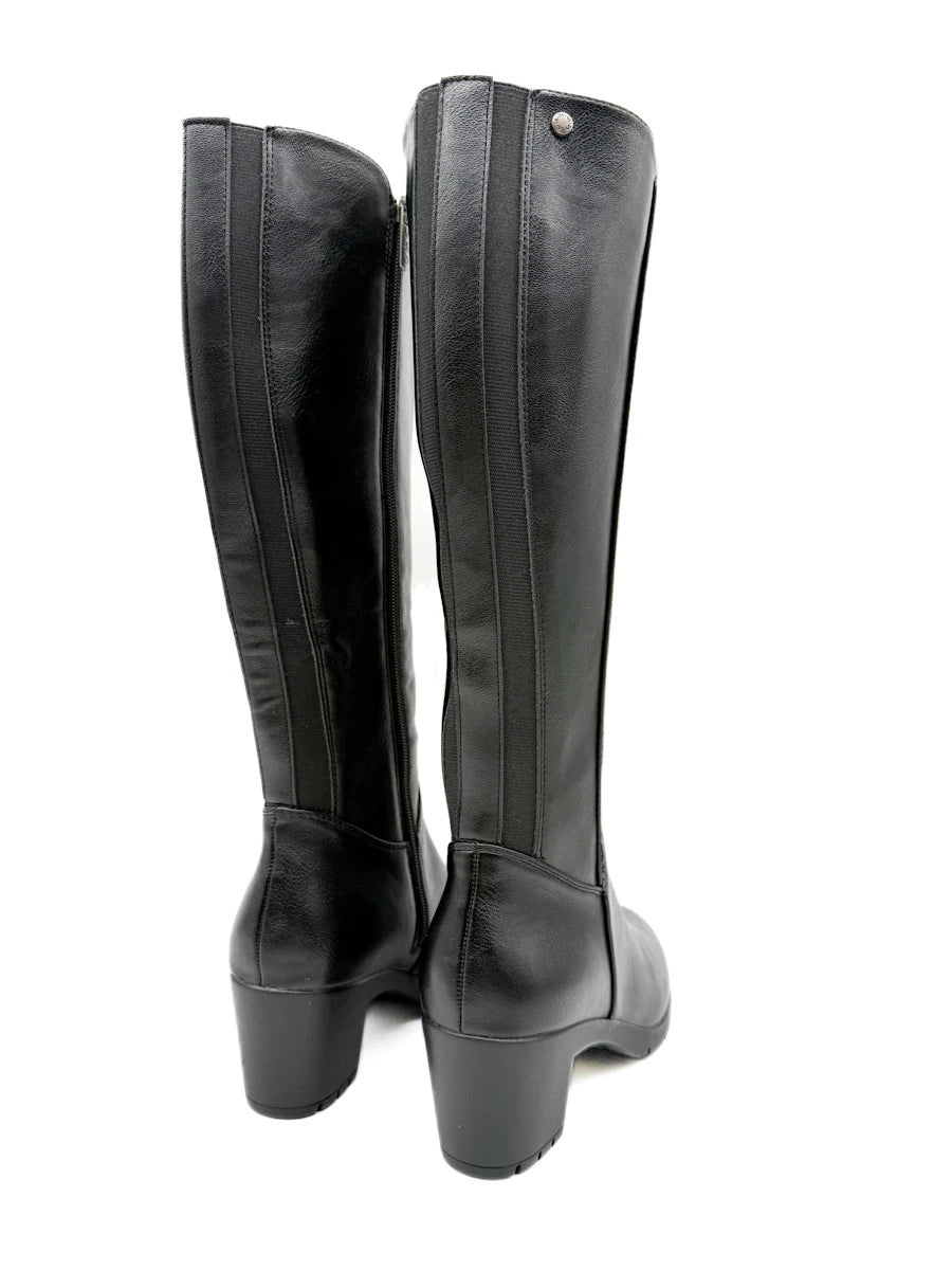 Botas Altas de Piel Sintética con Tacón Ancho y Panel Elástico Posterior