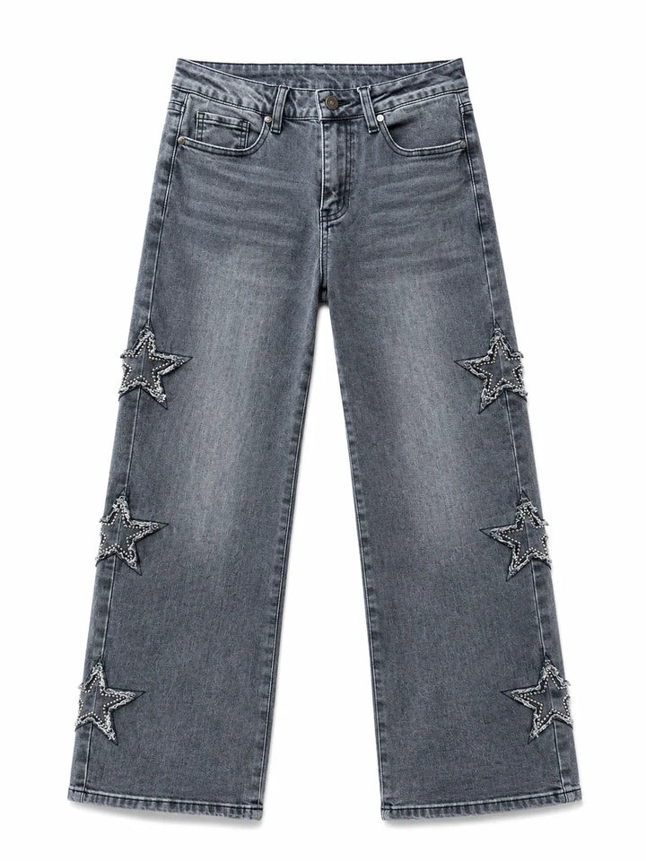 Vaquero Mujer de Pierna Ancha con Estrellas Decorativas – Tiro Medio