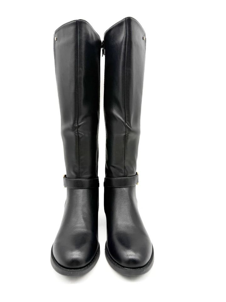 Botas Altas de Piel Sintética con Caña Elástica y Adorno Metálico