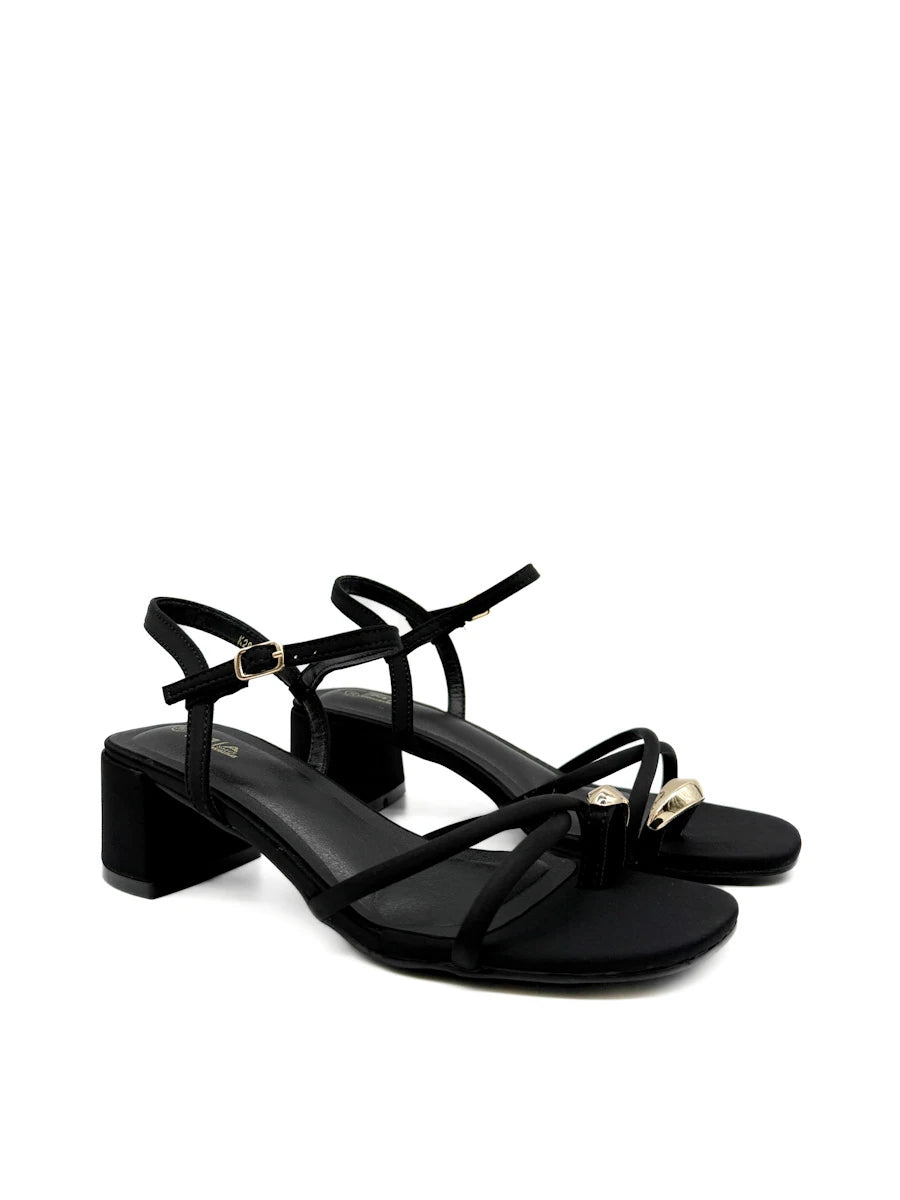 Sandalias de Tacón Bloque con Tiras y Adorno Dorado Orgánico para Mujer