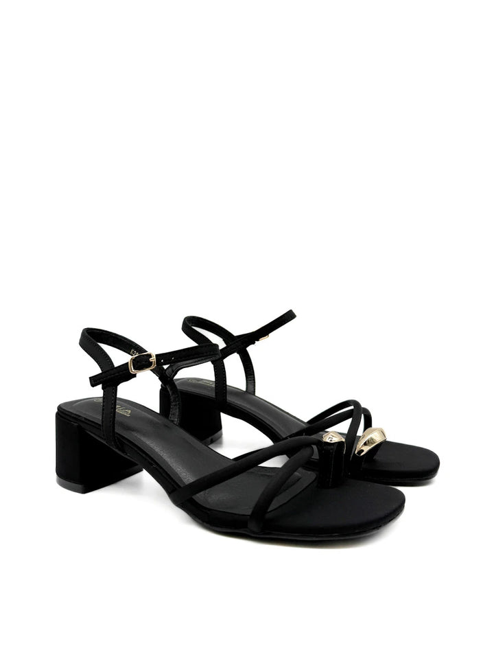 Sandalias de Tacón Bloque con Tiras y Adorno Dorado Orgánico para Mujer