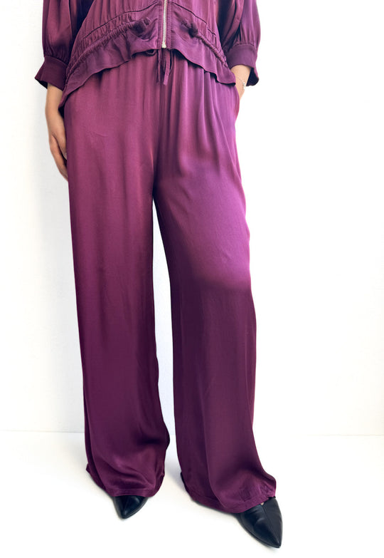 Pantalón recto satinado Burdeos Única