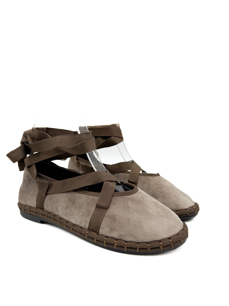 Bailarinas de Terciopelo Tira Cruzadas Con Cinta Atada