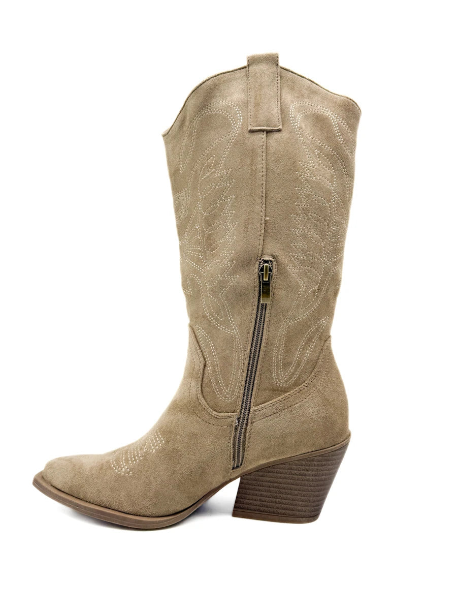 Botas Altas Cowboy de Mujer con Bordados Étnicos y Cremallera