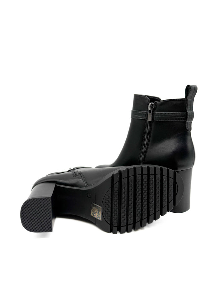 Botines de Cuero Sintético con Tacón Ancho y Suela de Plataforma