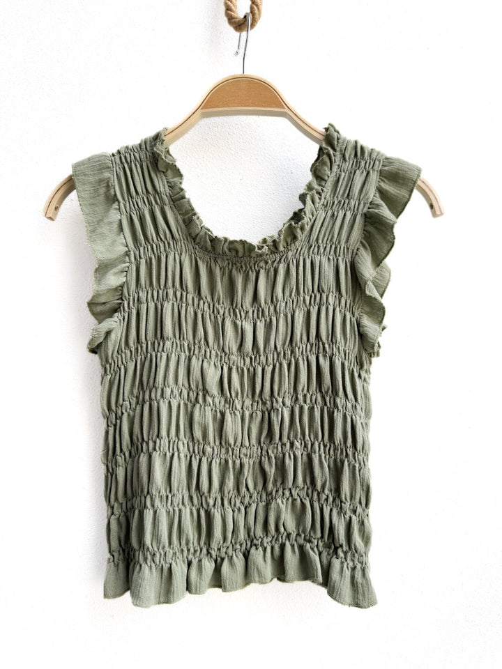 Blusa Sin Mangas Fruncida con Volantes