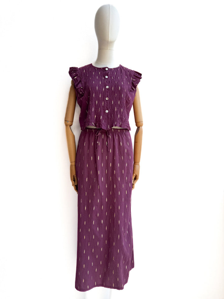 Conjunto de Blusa y Falda en Algodón Texturizado