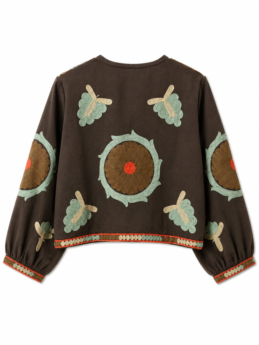 Chaqueta Bordada Multicolor para Mujer de Estilo Boho con Manga Larga y Diseño Artesanal