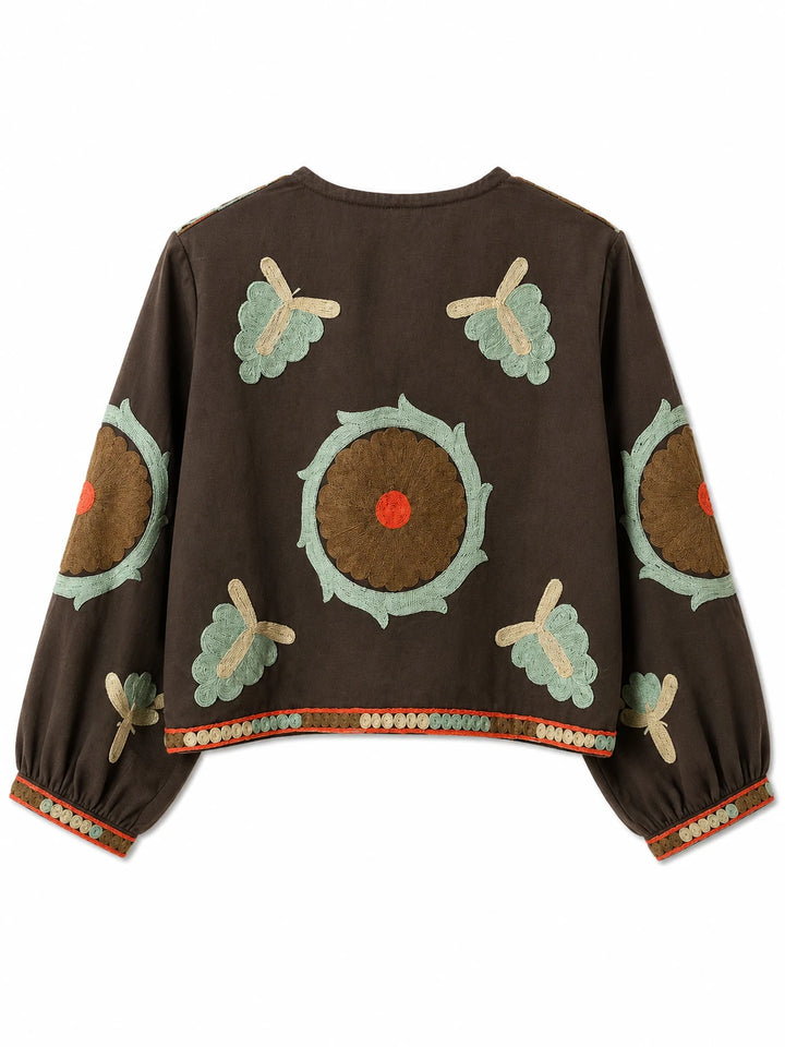 Chaqueta Bordada Multicolor para Mujer de Estilo Boho con Manga Larga y Diseño Artesanal