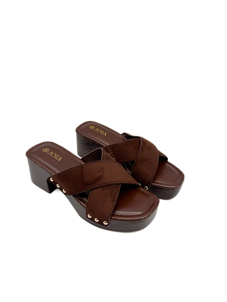 Sandalias Mule Zueco Tiras Cruzadas Antelina Efecto Madera