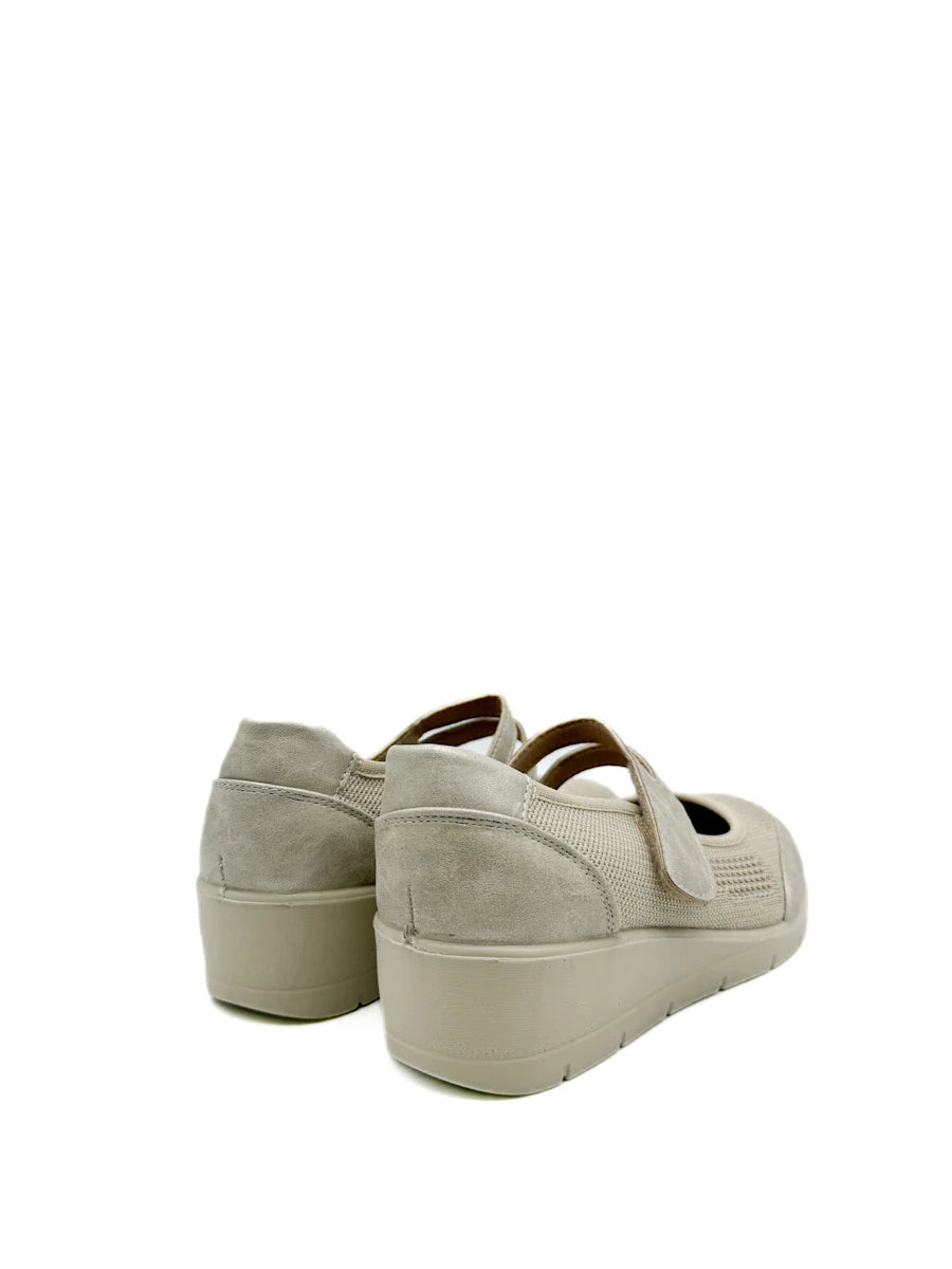 Zapatilla de Confort para Mujer con Cuña Ligera - Manoletinas Transpirables de Malla con Cierre de Velcro - Calzado Ergonómico Metalizado