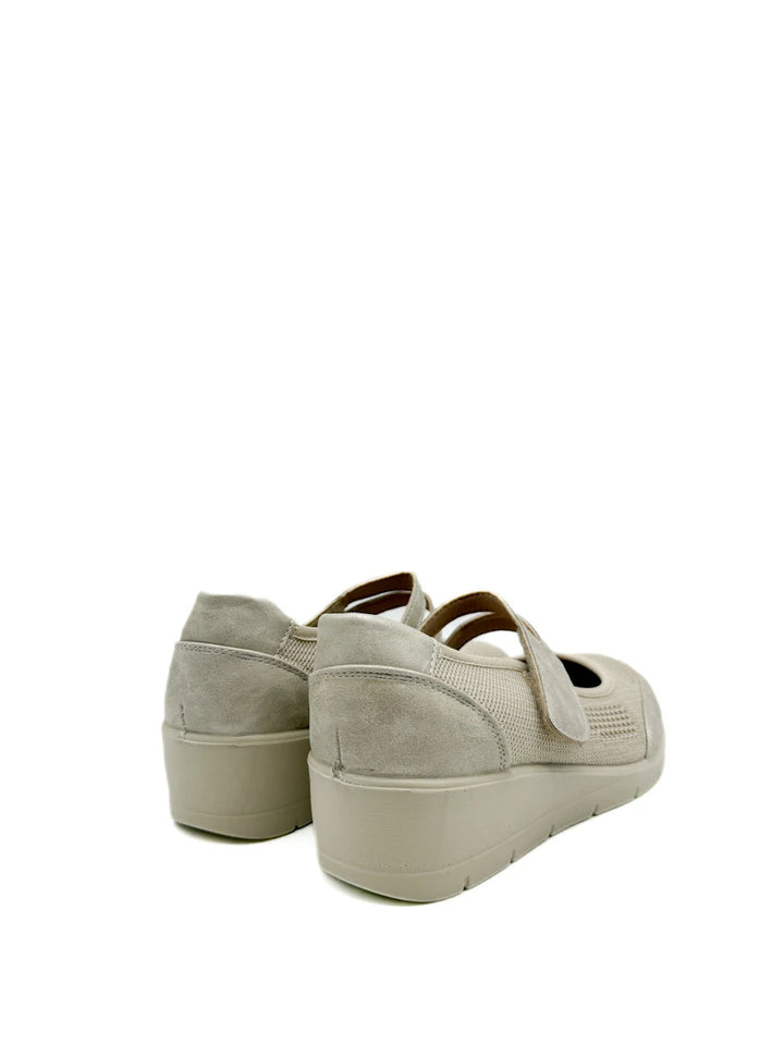 Zapatilla de Confort para Mujer con Cuña Ligera - Manoletinas Transpirables de Malla con Cierre de Velcro - Calzado Ergonómico Metalizado