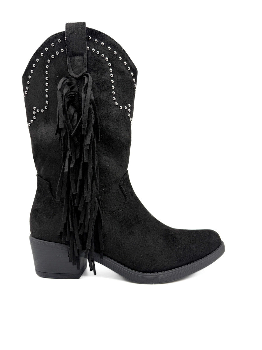 Bota cowboy de antelina color kahki con bordado