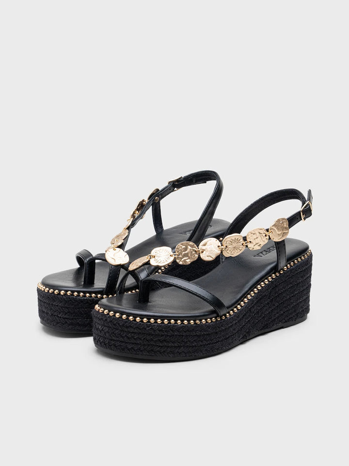 Sandalias de Cuña Yute con Plataforma y Adornos de Monedas Doradas | Estilo Bohemio Chic
