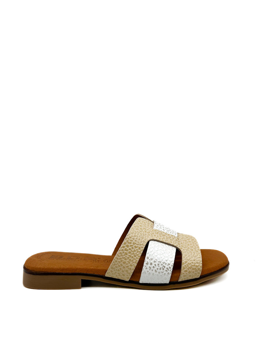 Sandalias Planas Piel Referencia 3063 Beige blanco