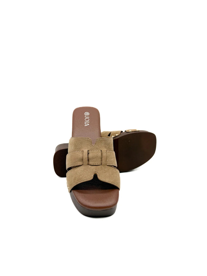 Sandalias de Plataforma Estilo Zueco con Tachuelas y Antelina