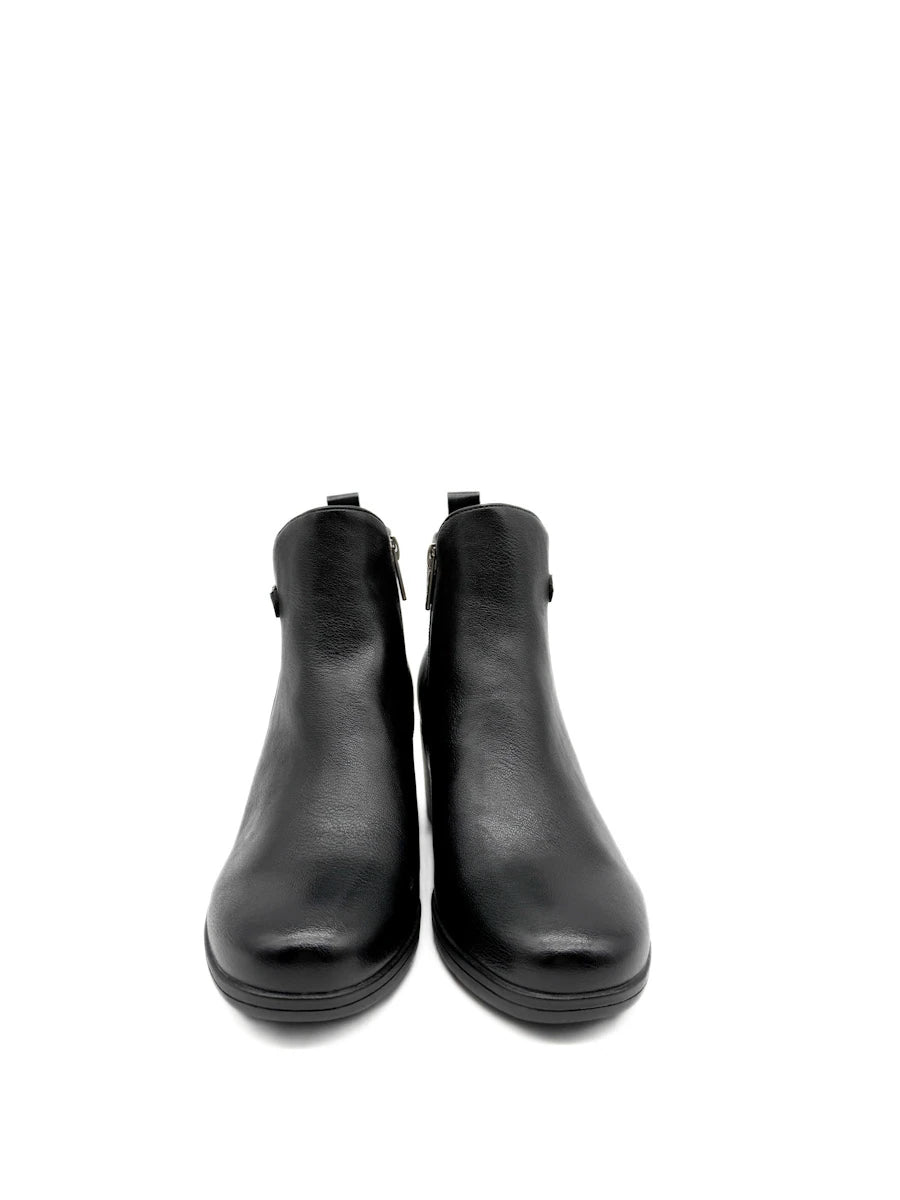 Botines de Tacón Ancho con Hebilla Decorativa y Cremallera