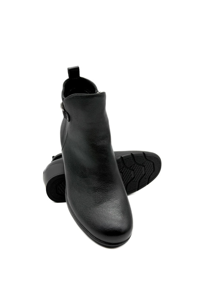 Botines de Tacón Ancho con Hebilla Decorativa y Cremallera