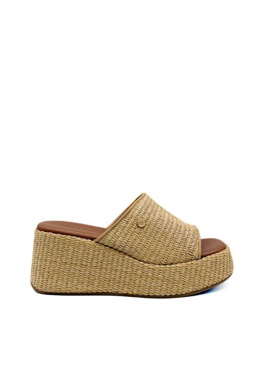 Sandalias de Rafia Cuña con Plataforma Camel