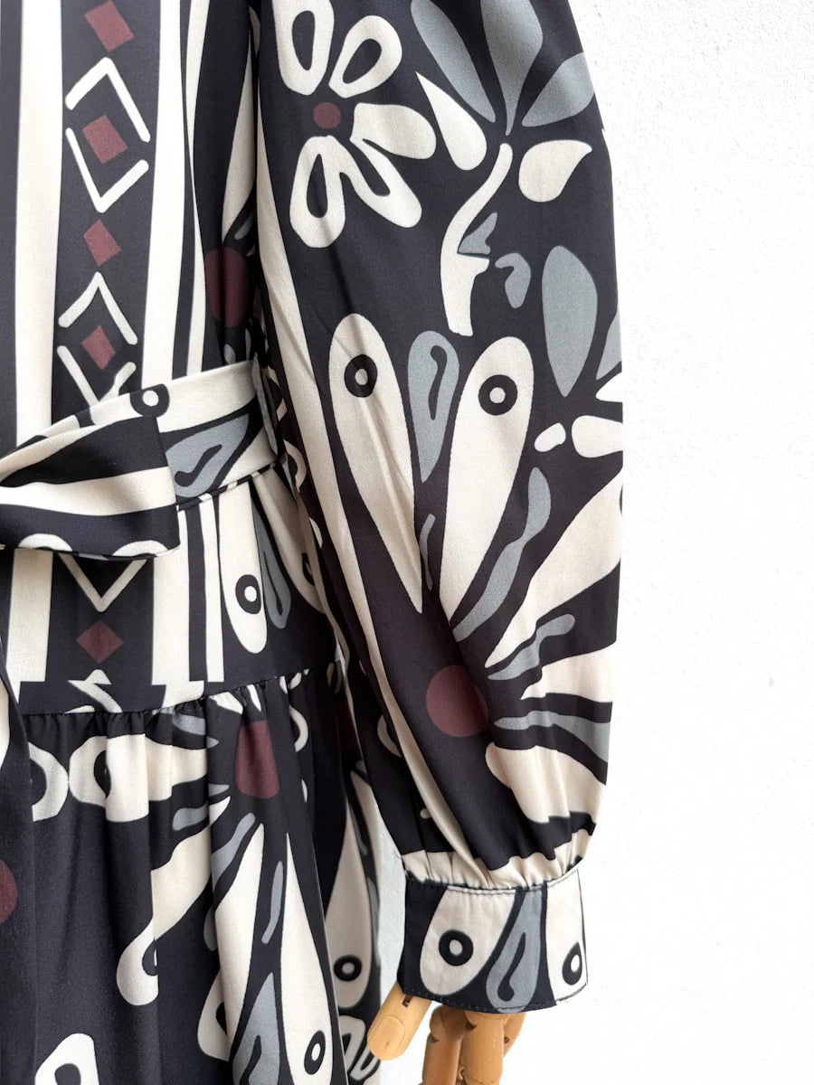 Vestido Camisero Largo Estampado Floral Geométrico