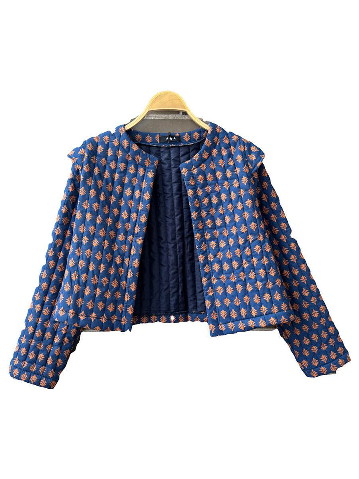 Chaqueta artesanal acolchada de algodón Azul naranja única