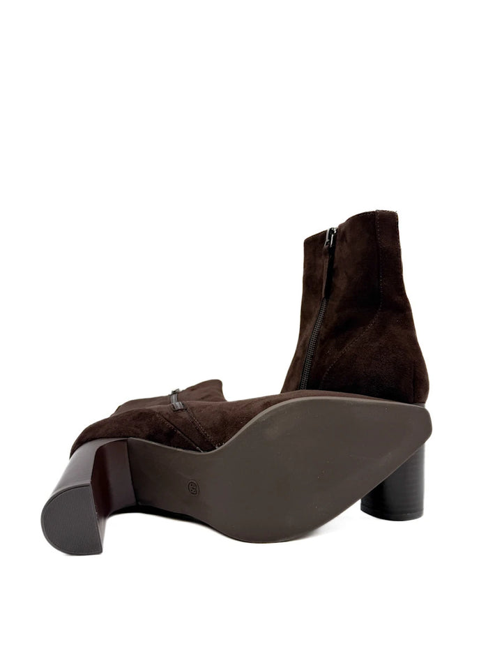 Botines de Antelina con Tacón Ancho y Punta Afilada