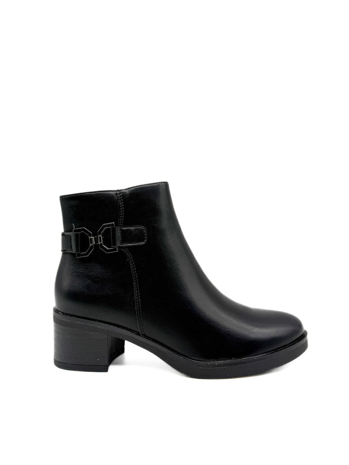 Botines con Tacón Grueso y Hebilla Decorativa Negro