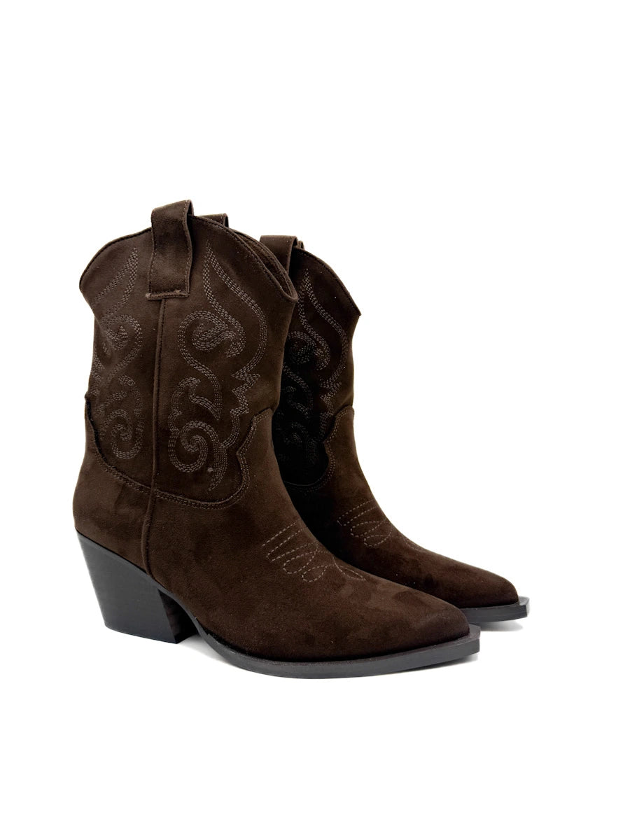 Botines Camperos Cortos Estilo Cowboy con Bordados y Cremallera Lateral