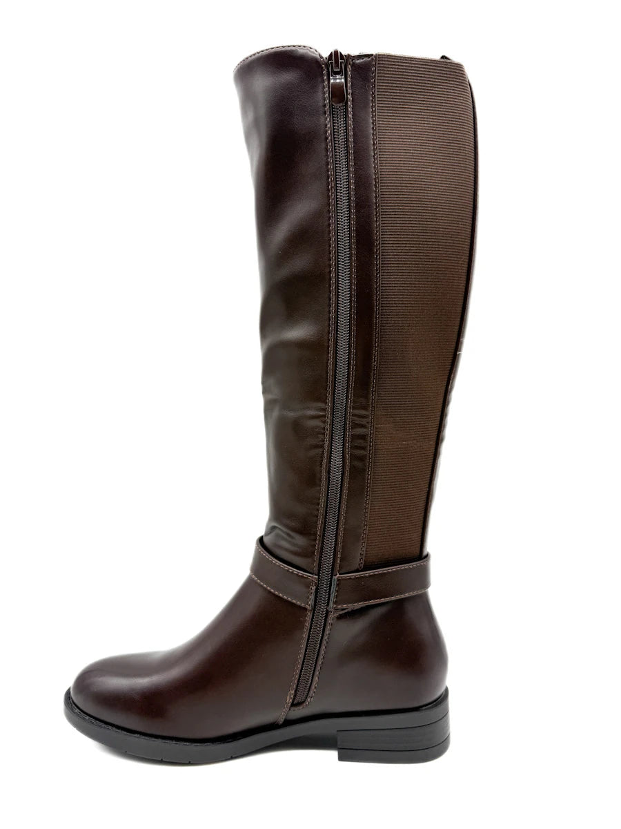 Botas Altas de Piel Sintética con Caña Elástica y Adorno Metálico