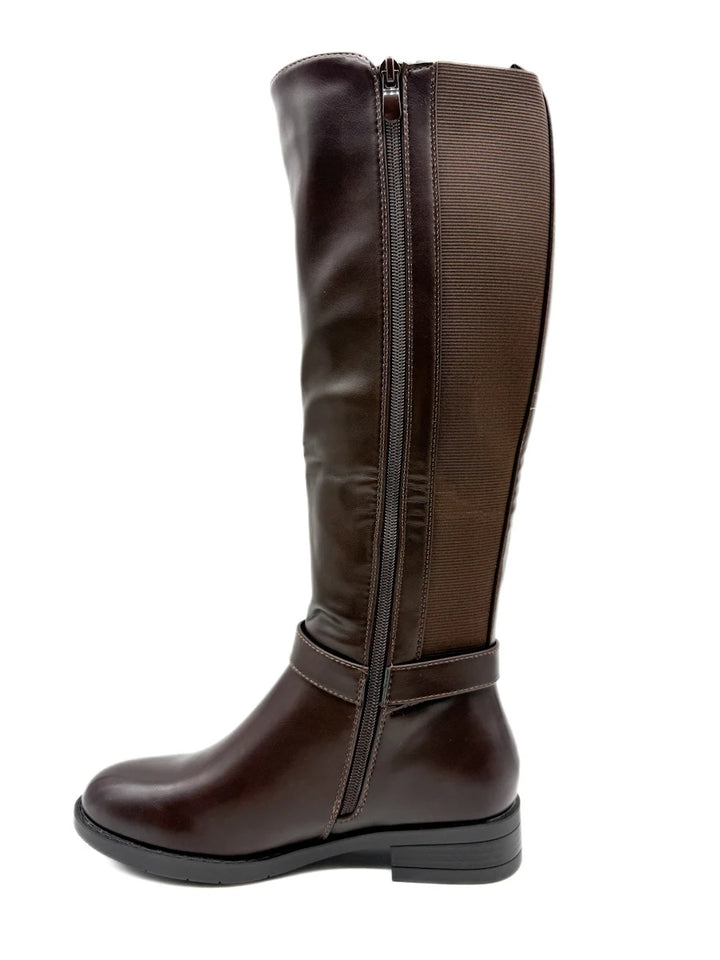 Botas Altas de Piel Sintética con Caña Elástica y Adorno Metálico