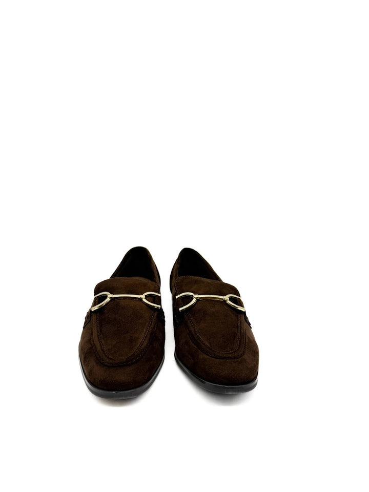 Mocasines de Antelina Marrón con Hebilla Dorada