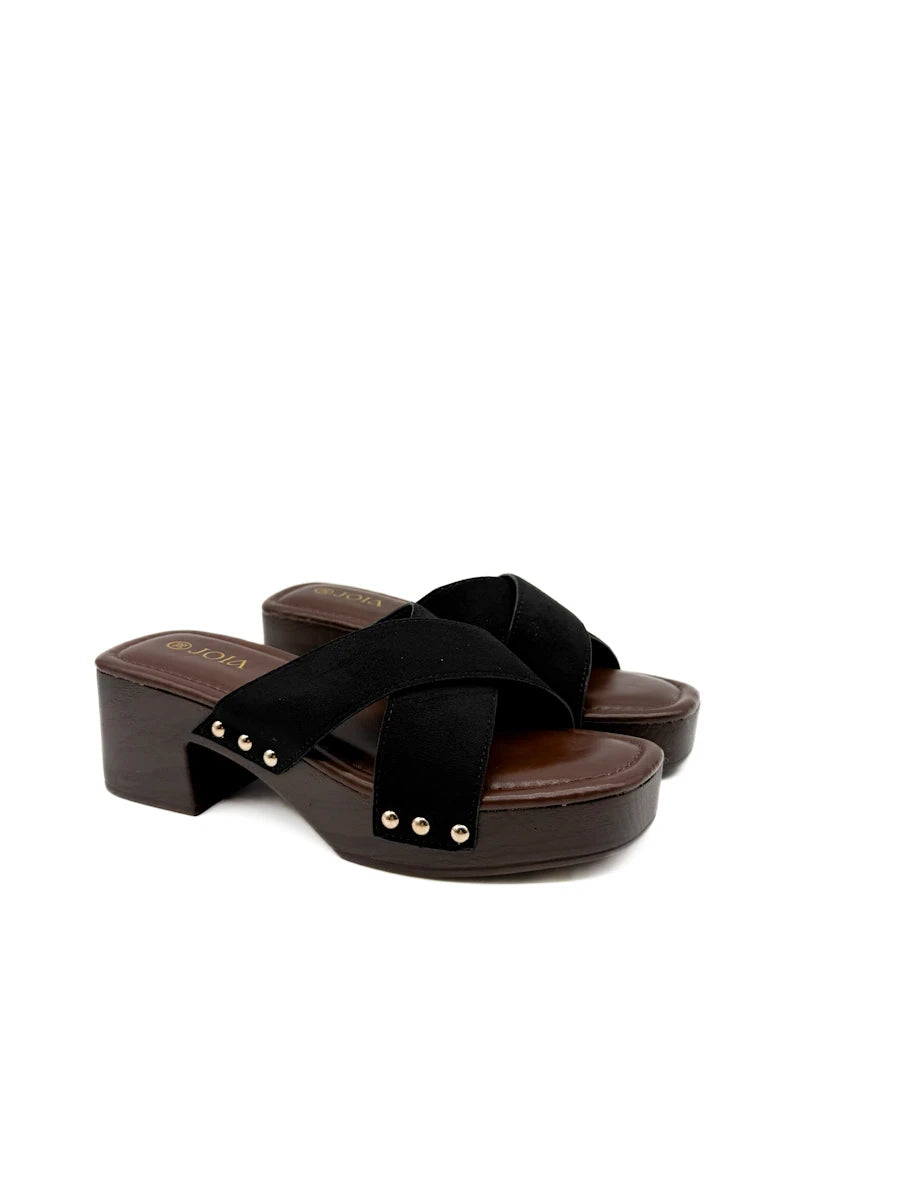 Sandalias Mule Zueco Tiras Cruzadas Antelina Efecto Madera