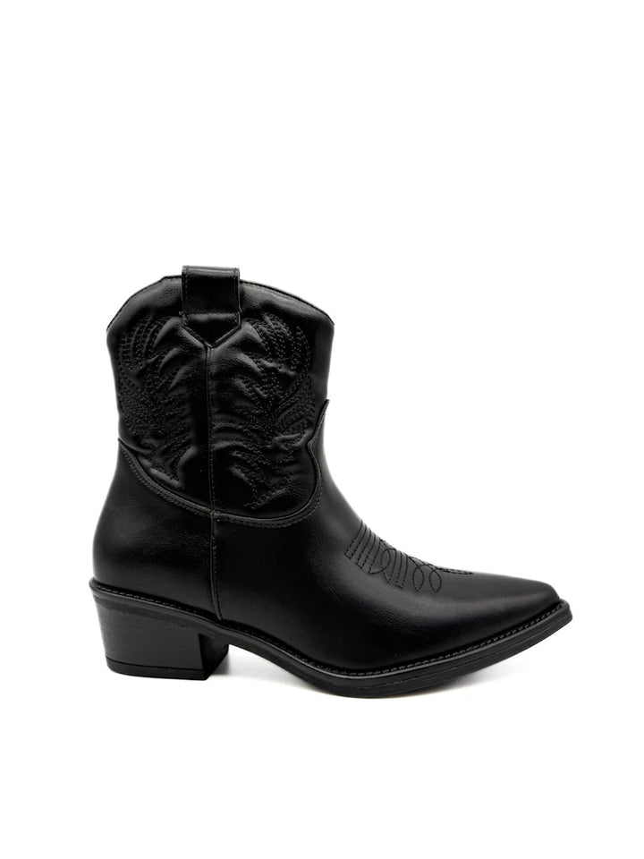 Botines Cowboy con Bordado Étnico para Mujer en Antelina y Piel Sintética