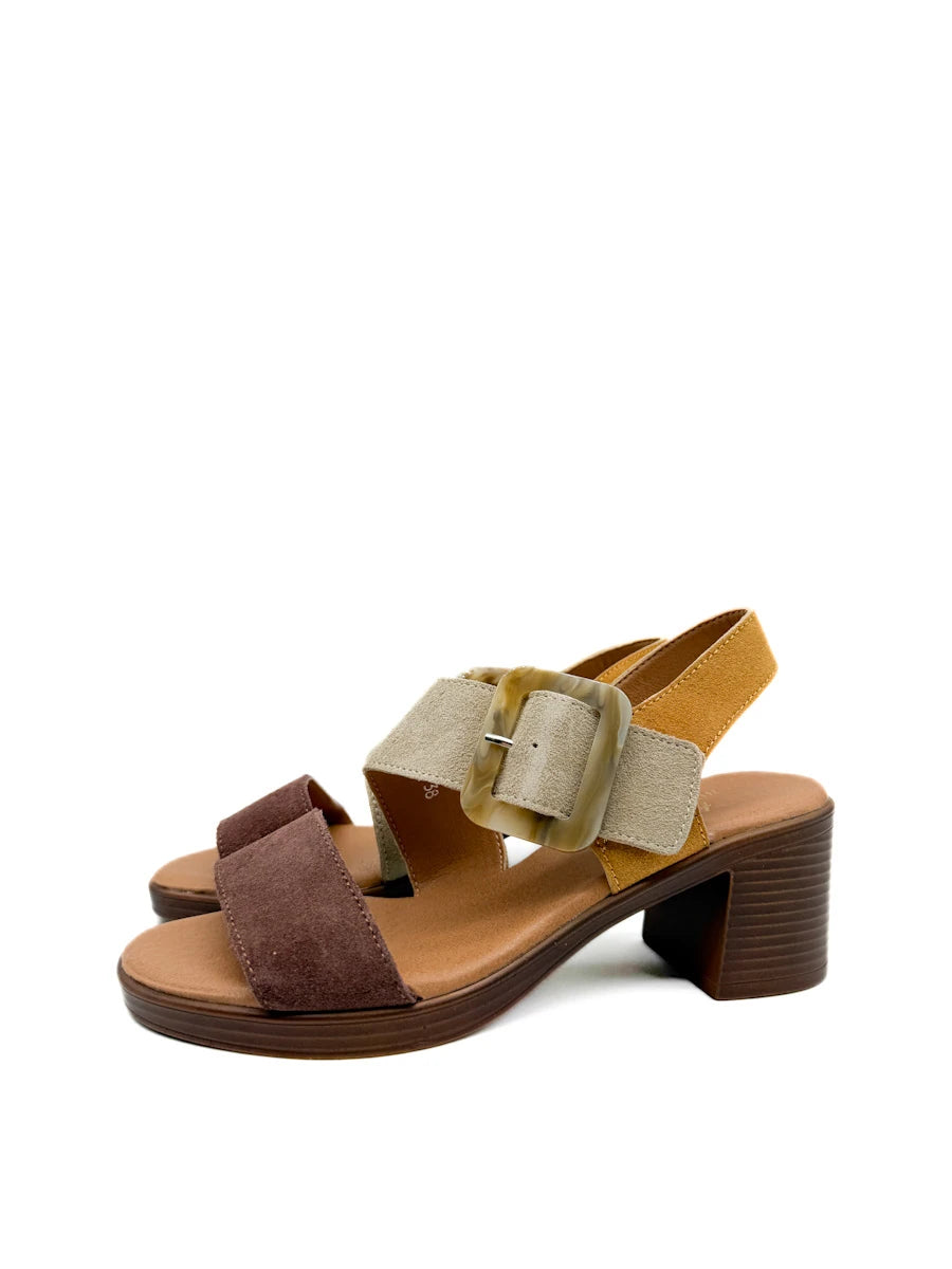 Sandalia Tricolor con Hebilla Efecto Nacarado - Estilo Boho Retro