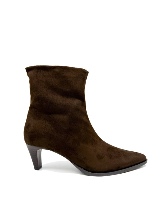 Botines de Vestir en Ante Marrón con Tacón Fino y Punta