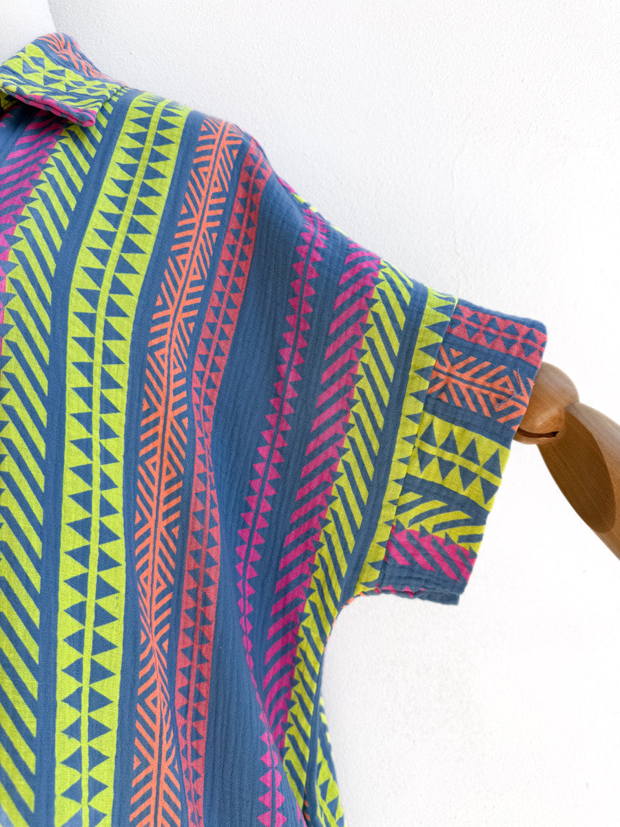 Vestido Camisero de Algodón con Estampado Étnico