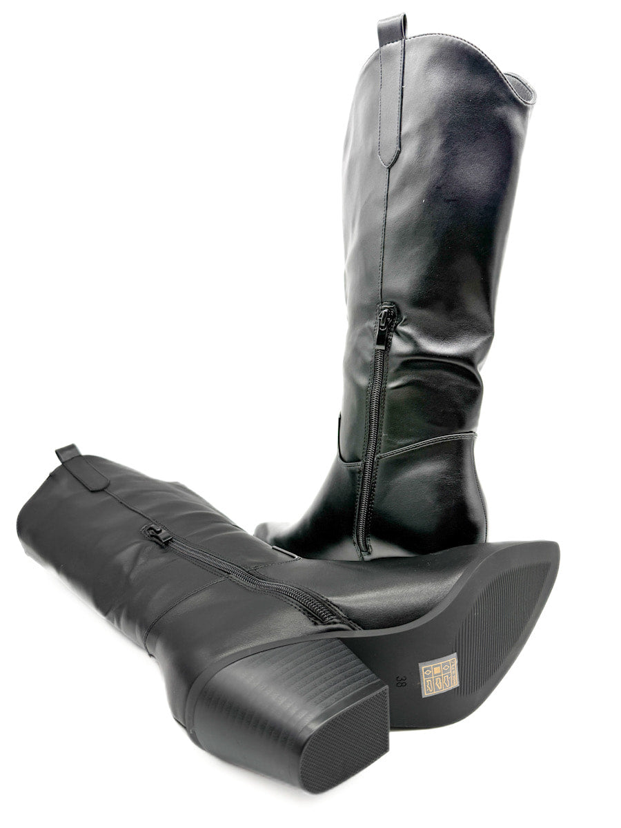 Botas Cowboy Negras de Cuero Sintético Estilo Clásico