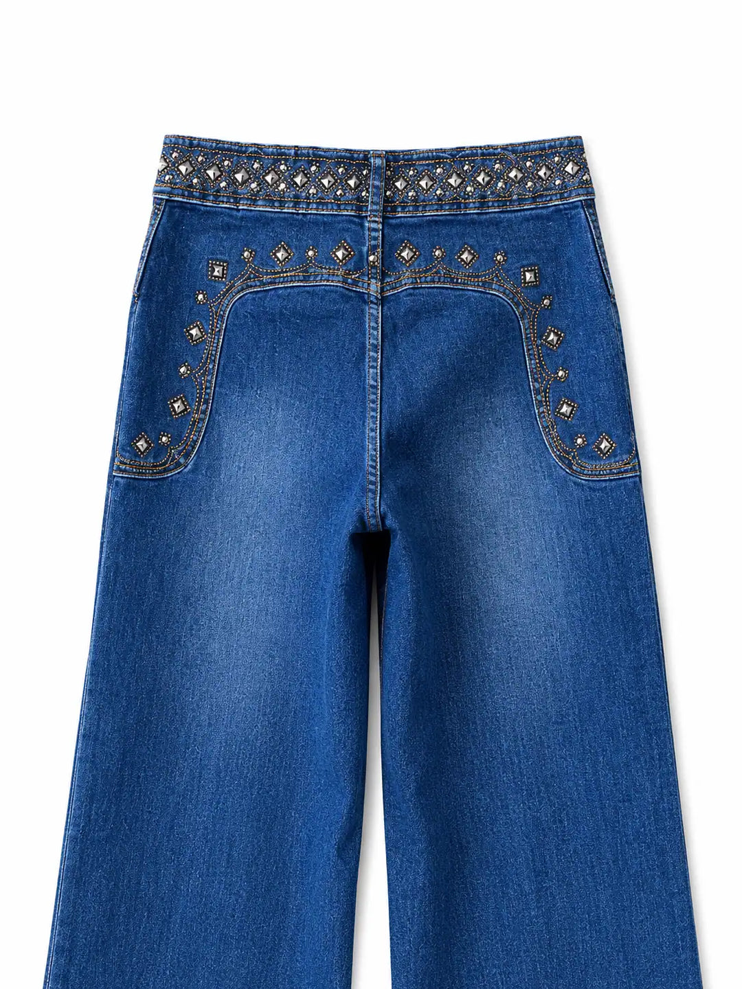 Jeans Recto de Mezclilla con Pedrería Decorativa | Tiro Medio