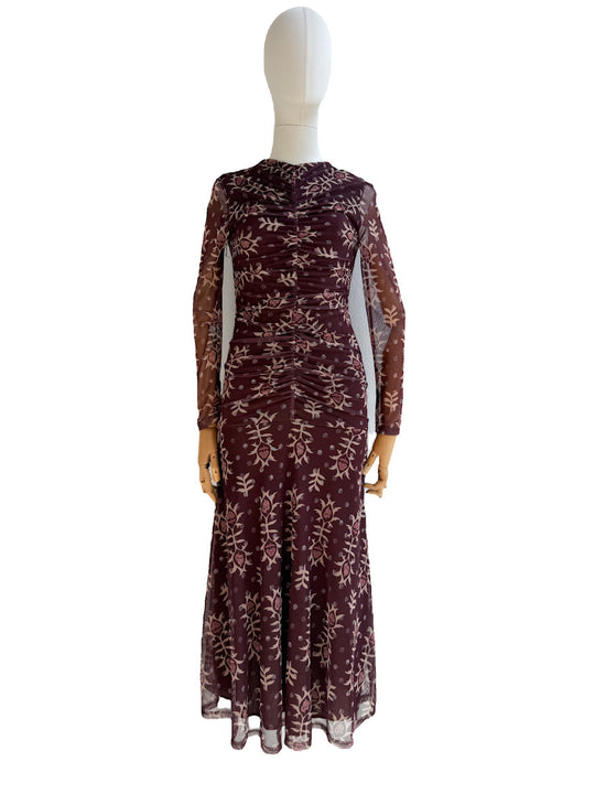 Vestido Largo con Estampado Floral Burdeos única