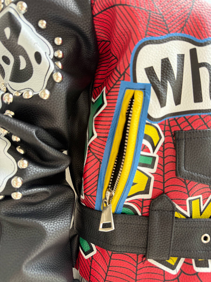 Chaqueta Biker Estilo Punk con Diseño Gráfico y Tachuelas
