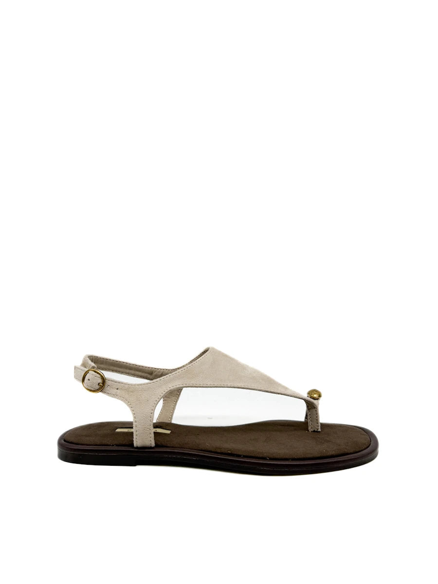 Sandalias Minimalista en Ante con Detalle de Anillo Dorado
