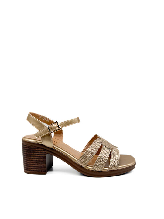 Sandalias de Tacón Medio con Diseño Entrelazado Elegante Champán